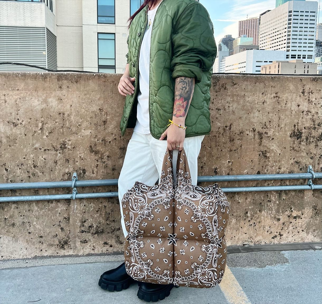 Mocha Paisley Puffer Tote