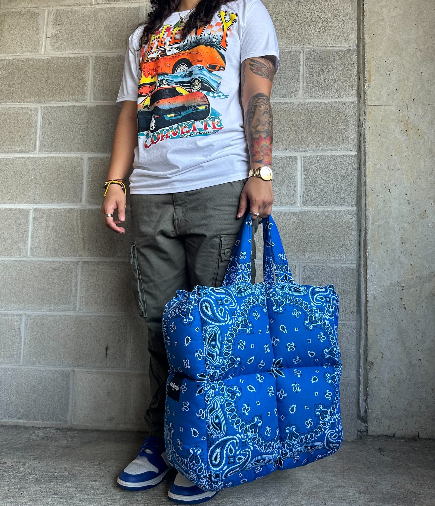 Aqua Paisley Puffer Tote Bag