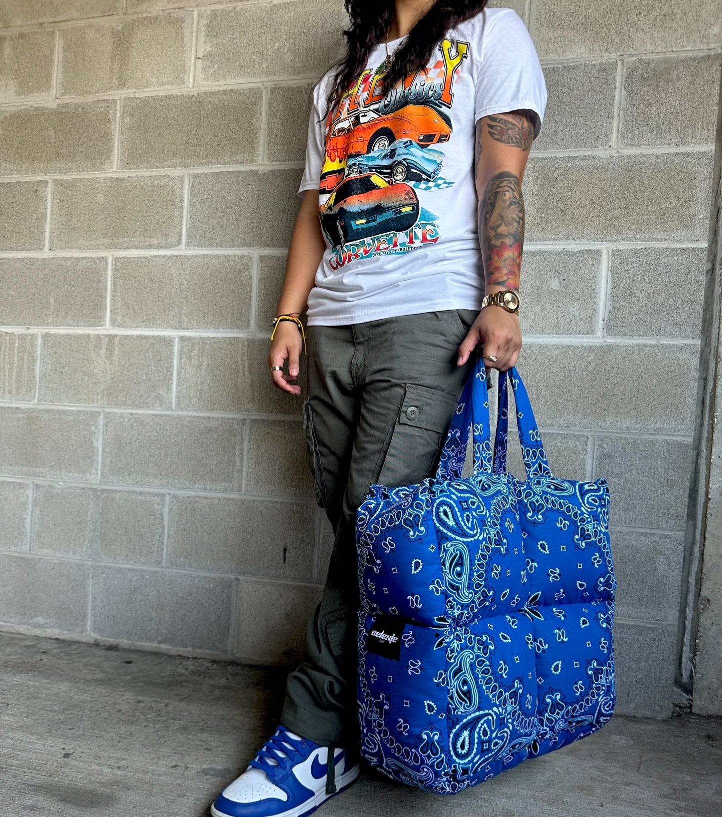 Aqua Paisley Puffer Tote Bag