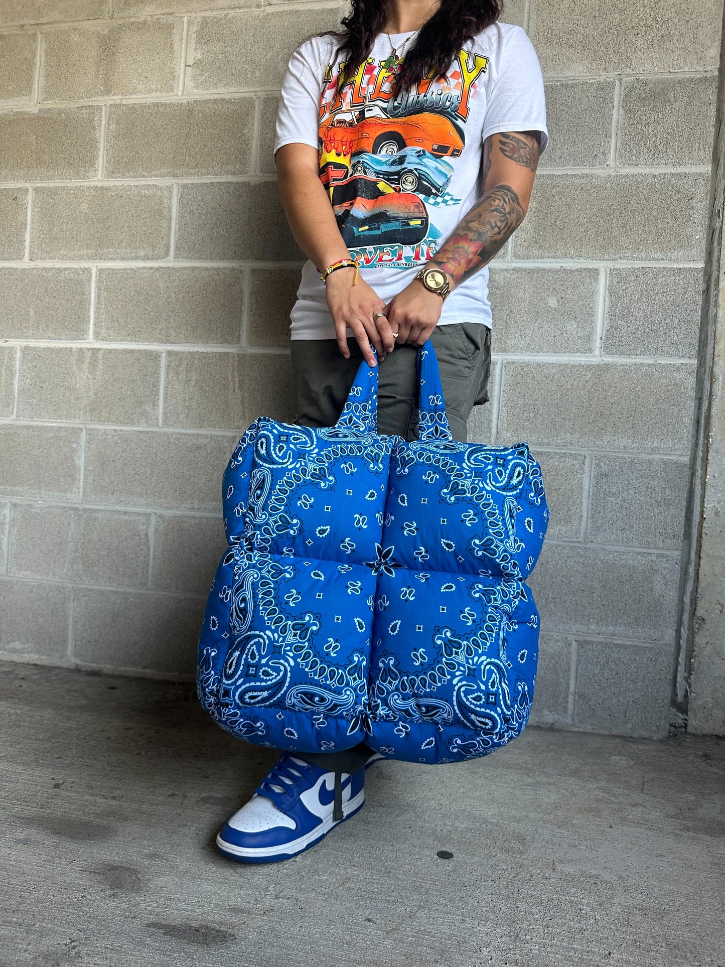Aqua Paisley Puffer Tote Bag