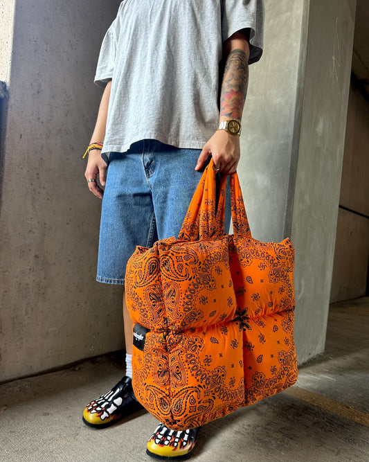 Citrus Paisley Puffer Tote Bag