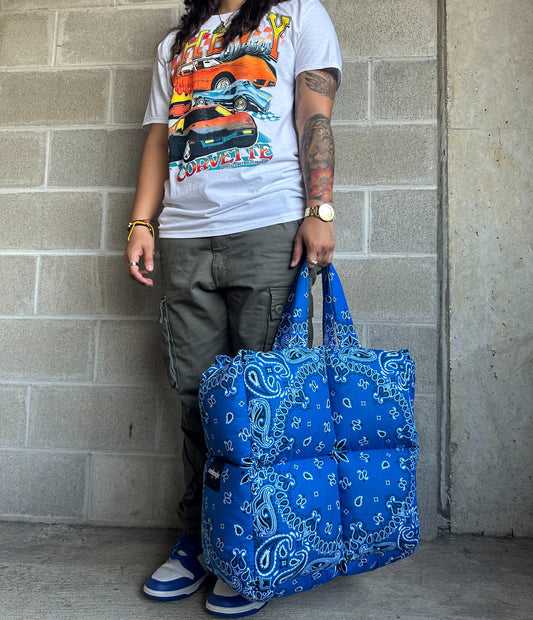 Aqua Paisley Puffer Tote Bag